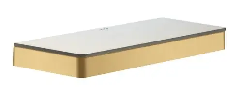 Ablage mit flacher Oberfläche in heller Farbe und brushed goldener Verkleidung. Das Produkt stammt von AXOR und zeigt ein minimalistisches Design.